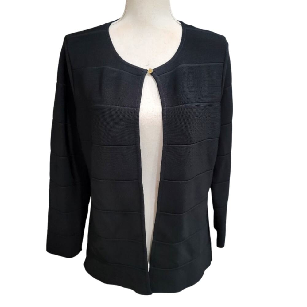 $10 Sale Calvin Klein Black Knit Ribbed Open Front Cardigan